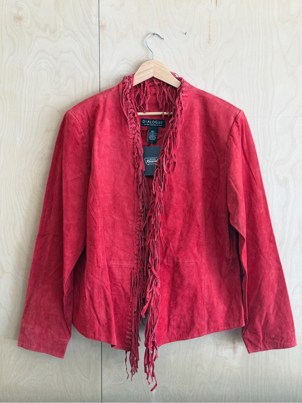 Dialogue Red Suede Fringe Open-Front Jacket NWOT
